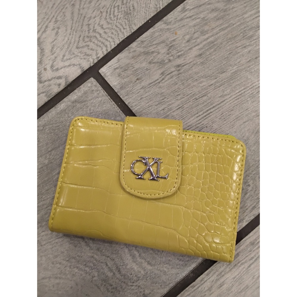 CXL by Christian Lacroix Lime Green Croc Embossed Bifold Wallet Snap Closure